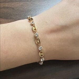 Gold plated stainless steel mariner chain bracelet with stones